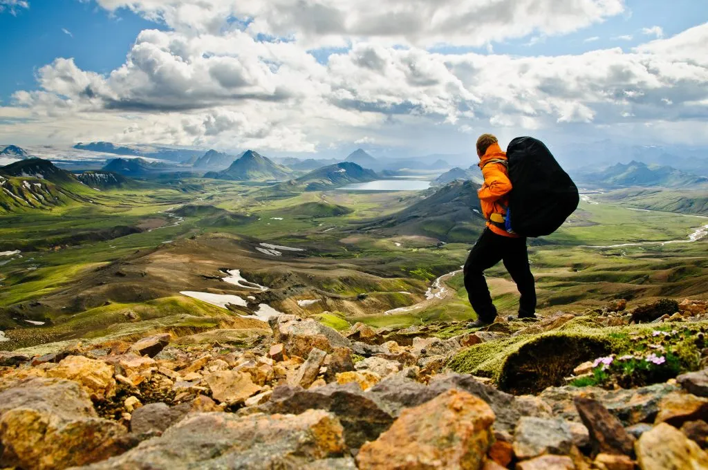 Hiking in the incredible wild landscape in Iceland